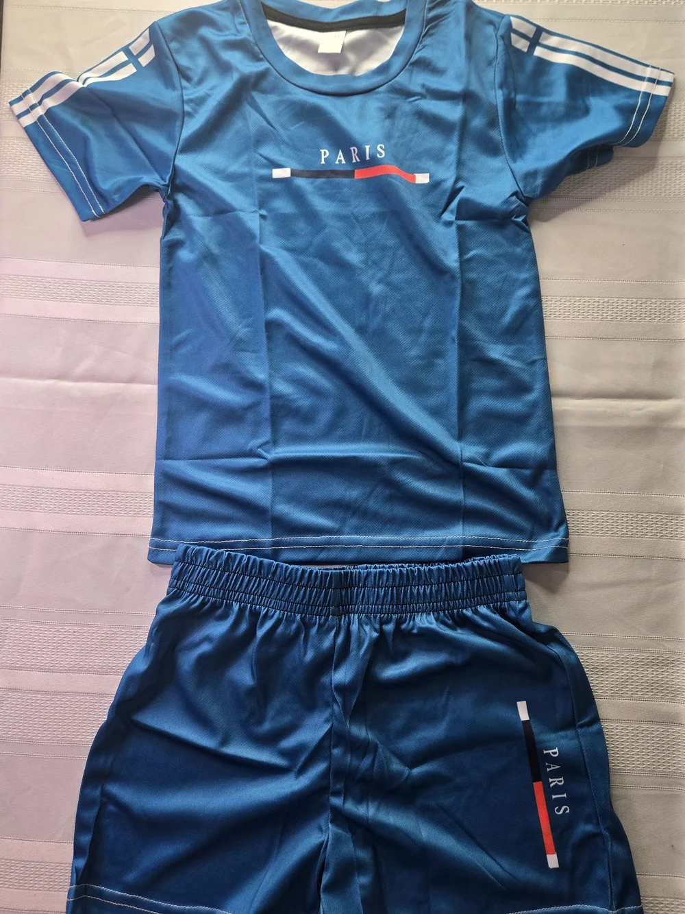 Paris Athletic Tee & Shorts Set - Blue with White & Red Accents